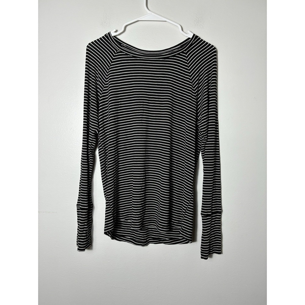 Aerie Offline Long Sleeve Tee Small Black Striped Modal Casual Minimalist